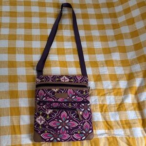 Floral Patterned Crossbody Bag - Purple and Pink